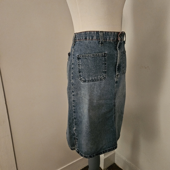 Polo Jeans Co~ Patch Pocket  Knee Skirt~ Vintage ~ Size 6~Red Stiching - Picture 4 of 15